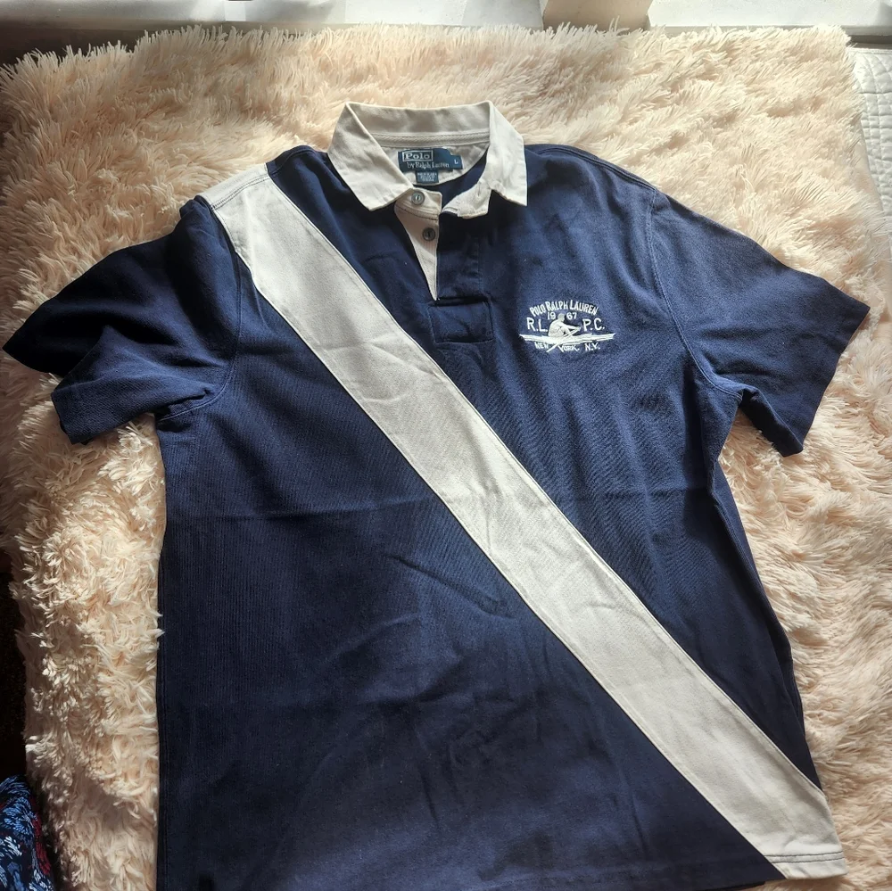 Polo by Ralph Lauren Navy and Cream Diagonal Stripe Shirt